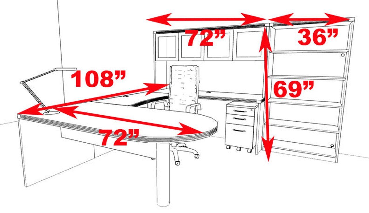 6pc Modern Contemporary U Shaped Executive Office Desk Set, #RO-ABD-U24