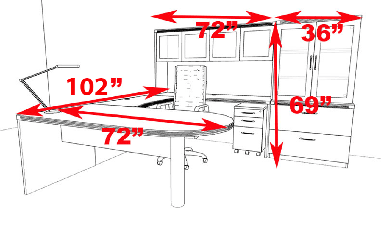 7pc Modern Contemporary U Shaped Executive Office Desk Set, #RO-ABD-U28