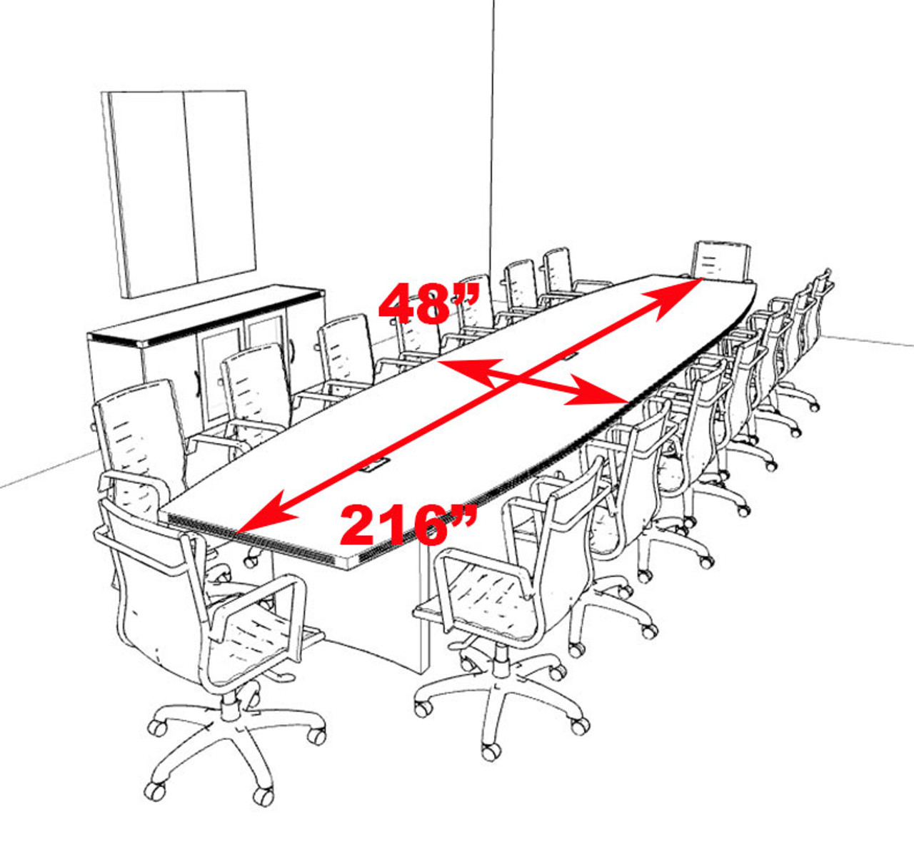 Modern Contemporary Boat Shaped 18' Feet Conference Table, #RO-ABD-C14