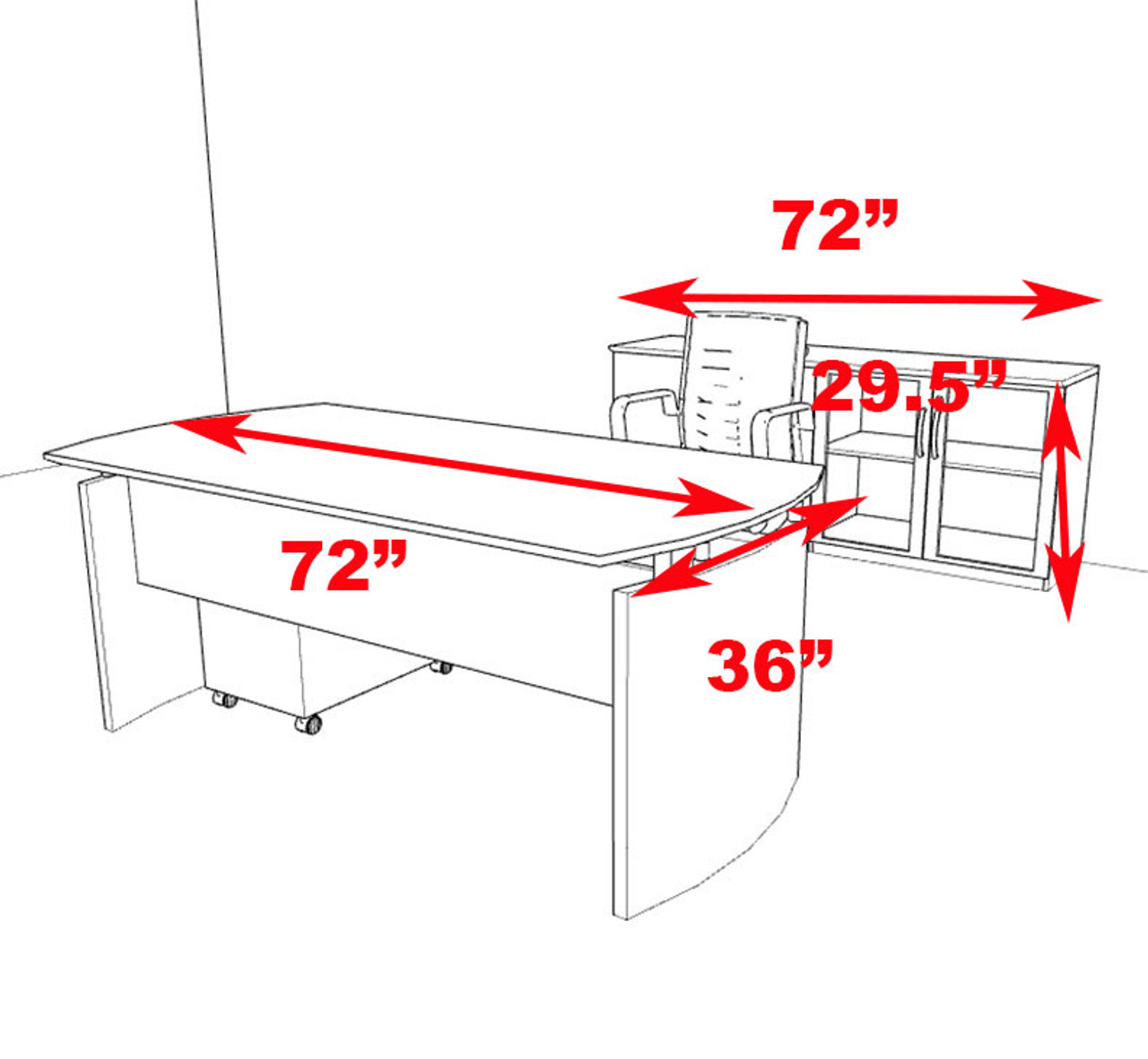 3pc Modern Contemporary Executive Office Desk Set, #RO-NAP-D5