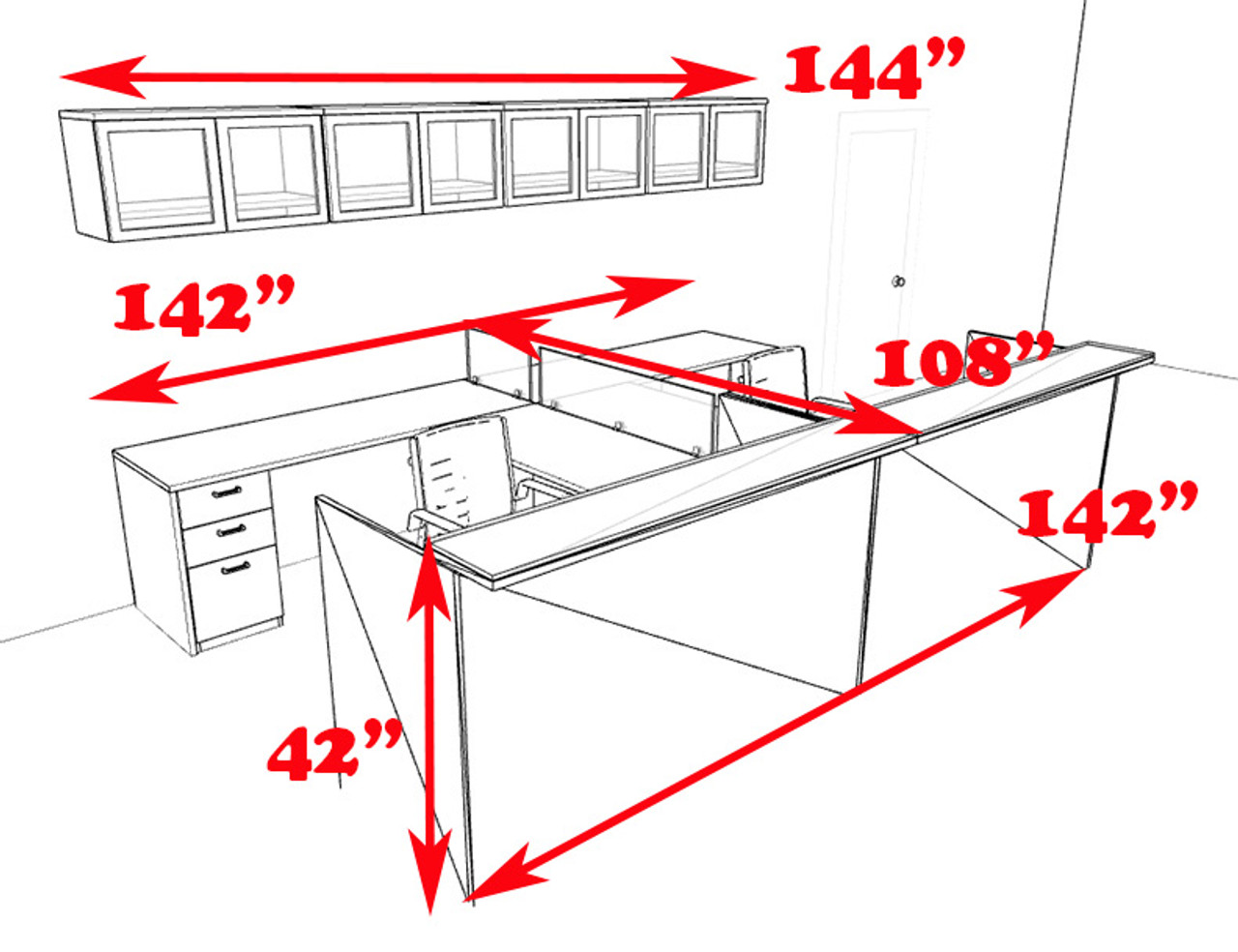 12pc 12' Feet U Shaped Glass Counter Reception Desk Set, #CH-AMB-R23