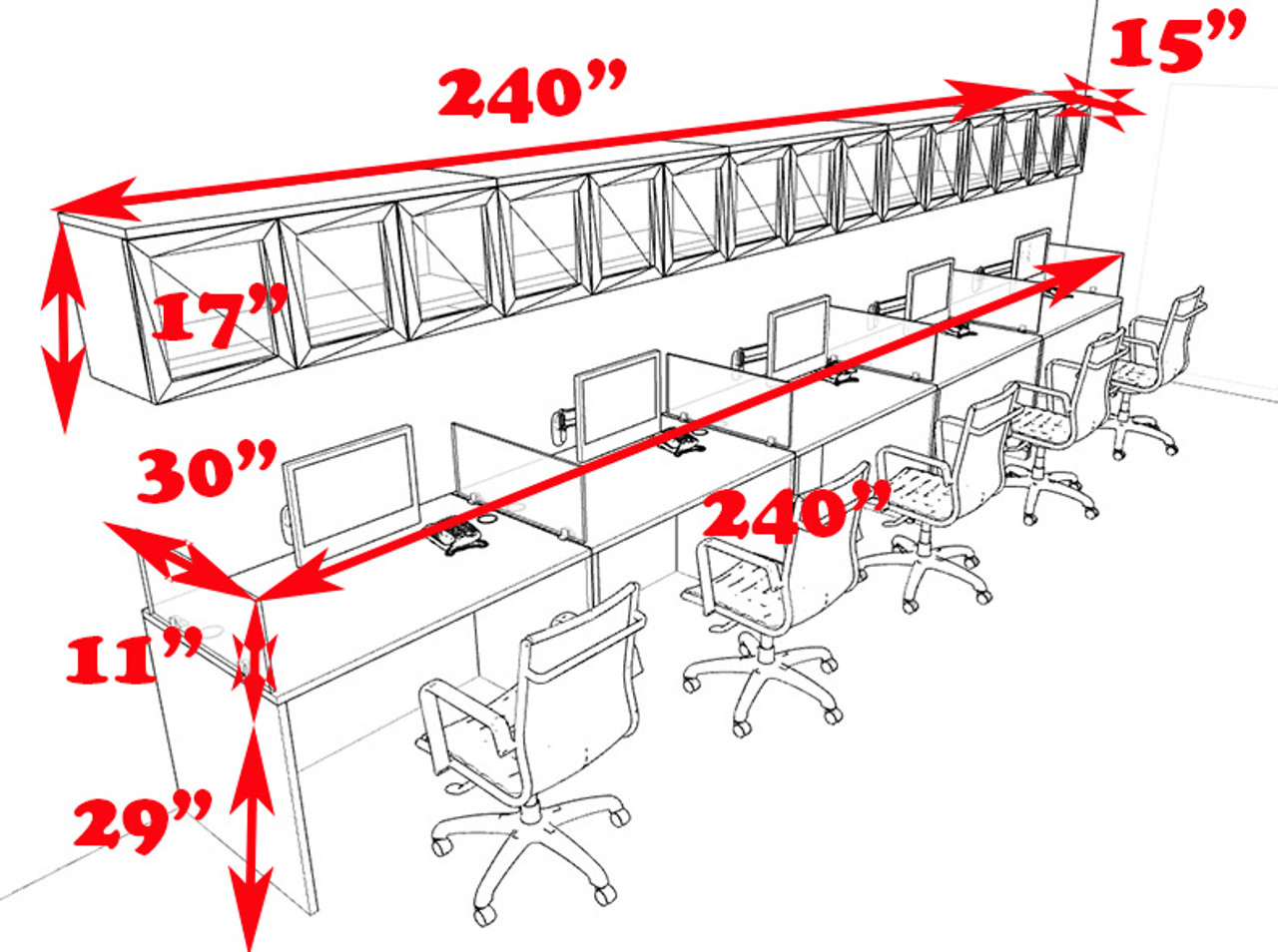 Five Person Modern Divider Office Workstation Desk Set, #CH-AMB-SP96