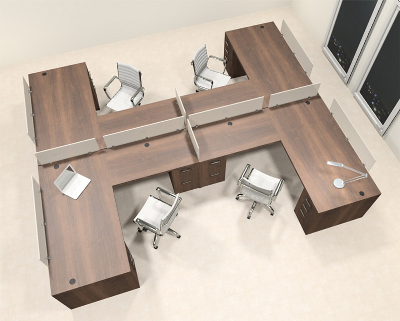 Four Person L Shaped Modern Divider Office Workstation Desk Set, #CH-AMB-SP49