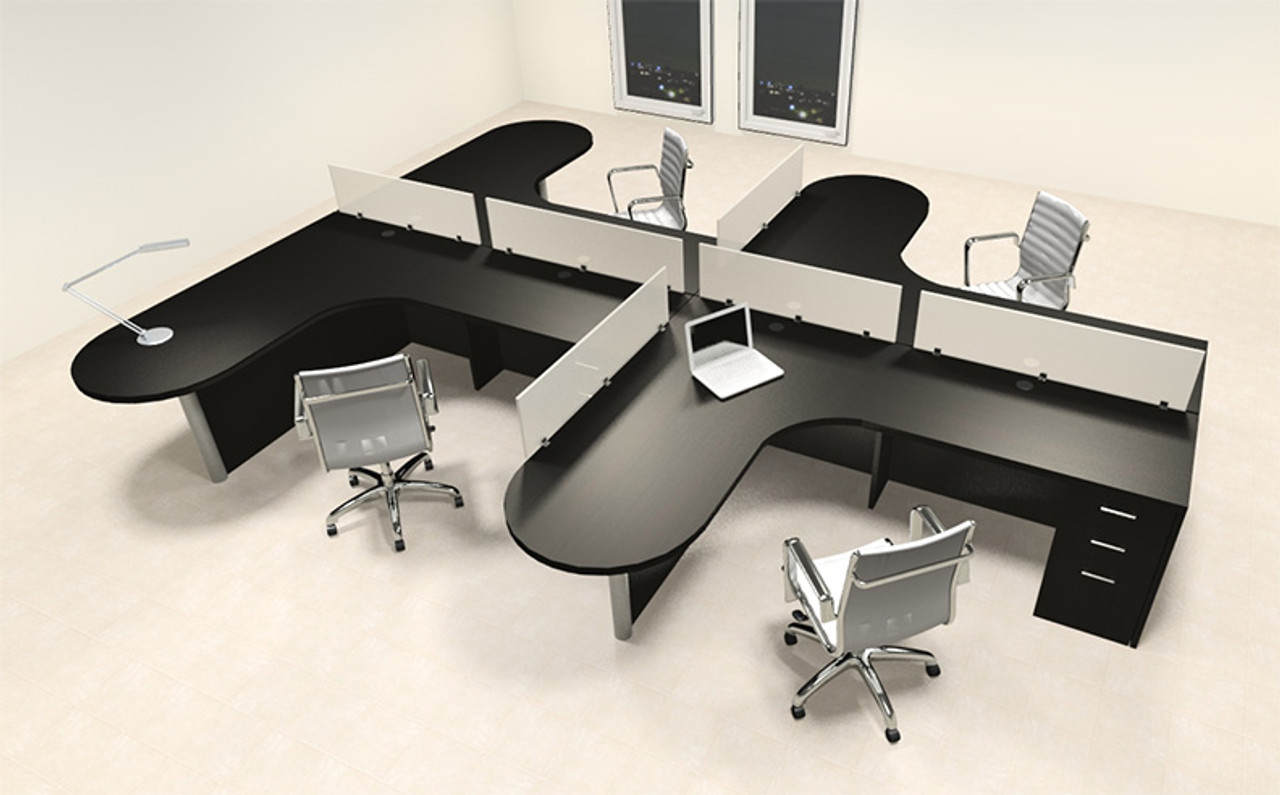 Four Person L Shaped Modern Divider Office Workstation Desk Set, #CH-AMB-SP8