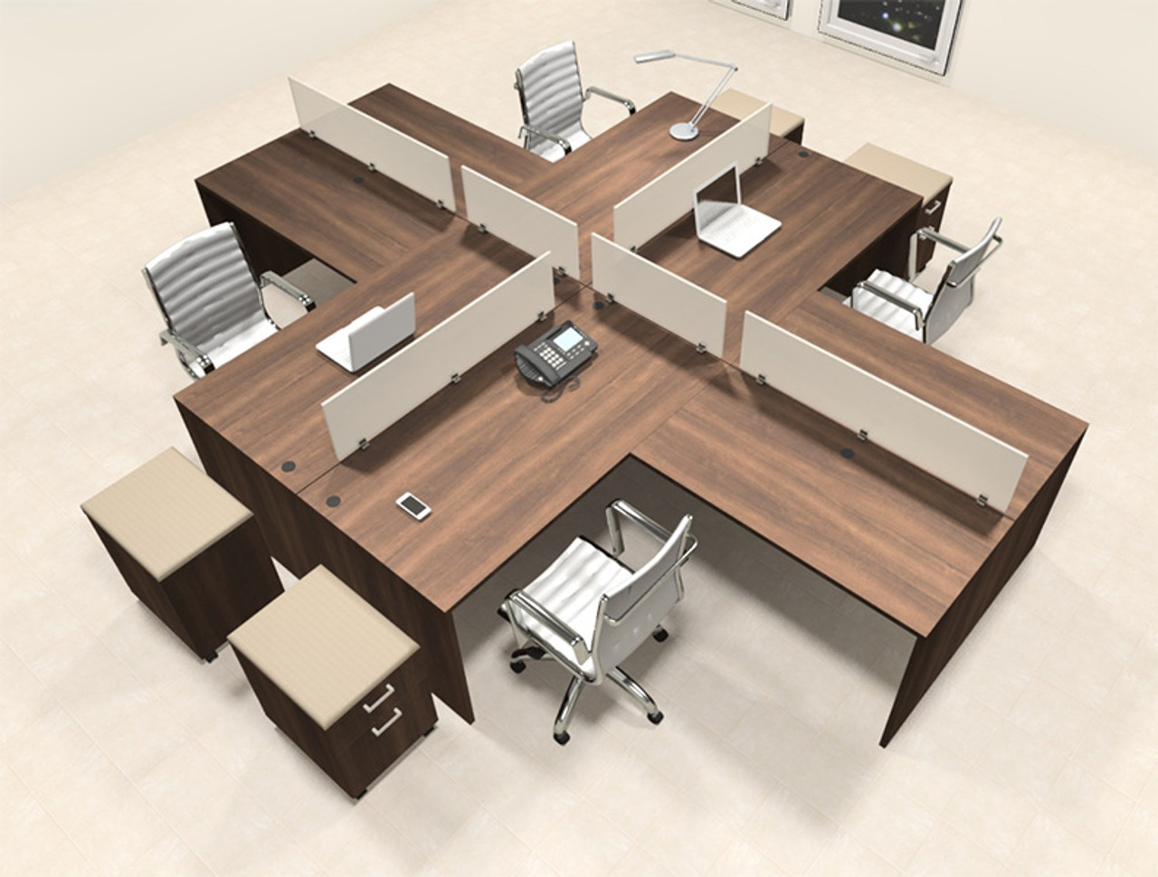 Four Persons L Shaped Office Divider Workstation Desk Set, #CH-AMB-FP49