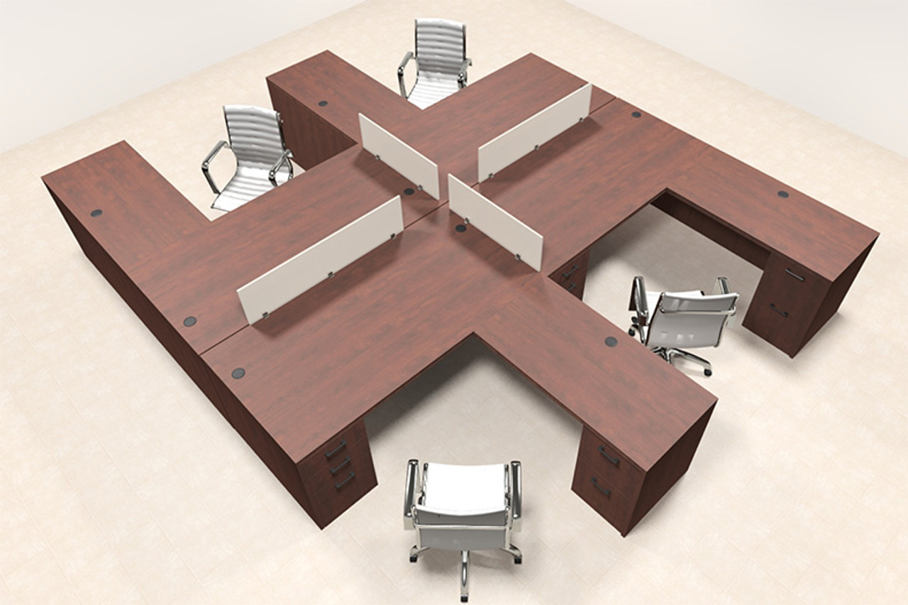 Four Persons L Shaped Office Divider Workstation Desk Set, #CH-AMB-FP6