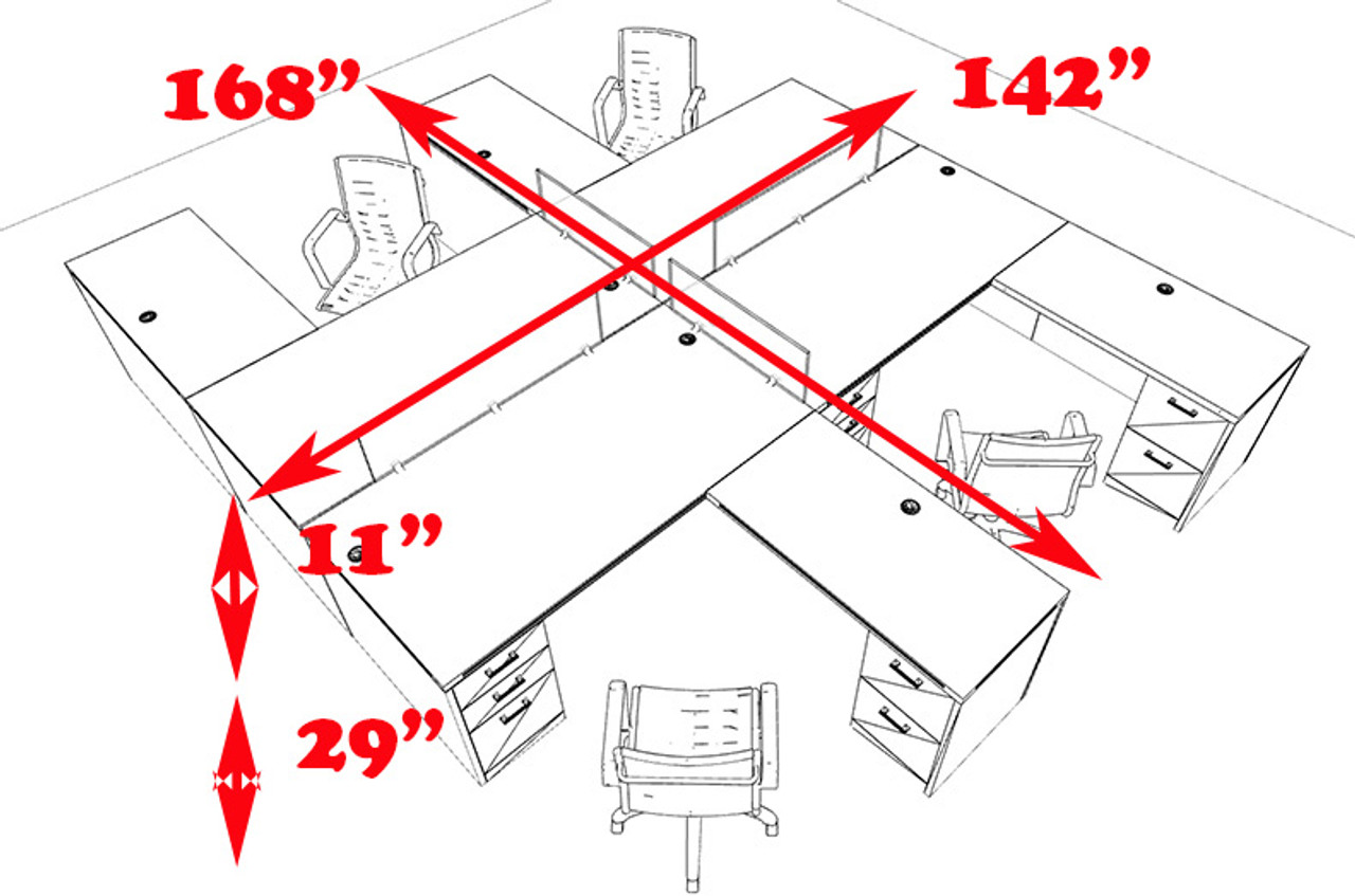 Four Persons L Shaped Office Divider Workstation Desk Set, #CH-AMB-FP6