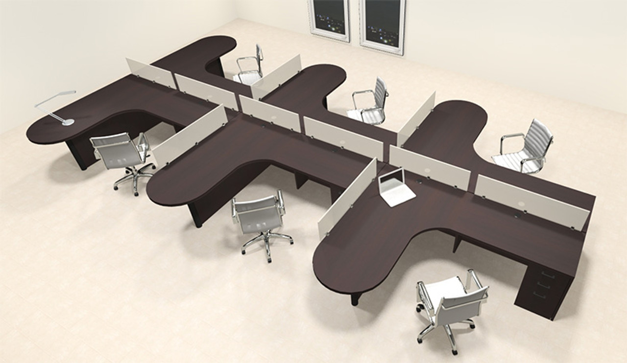 Six Person L Shaped Modern Divider Office Workstation Desk Set, #CH-AMB-SP12