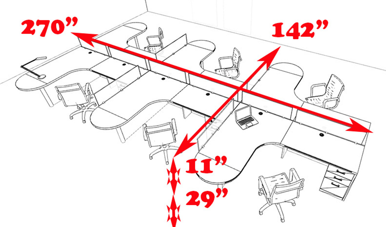 Six Person L Shaped Modern Divider Office Workstation Desk Set, #CH-AMB-SP12
