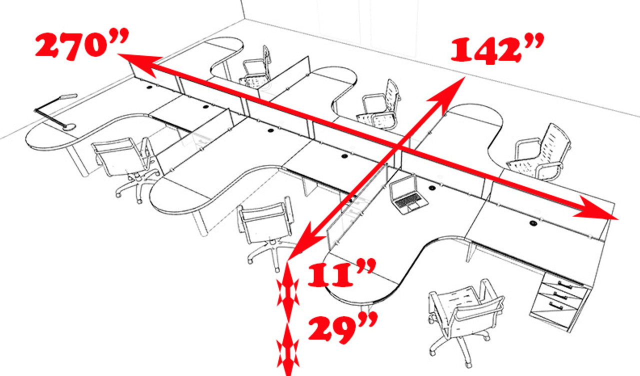 Six Person L Shaped Modern Divider Office Workstation Desk Set, #CH-AMB-SP13