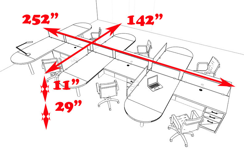 Six Person L Shaped Modern Divider Office Workstation Desk Set, #CH-AMB-SP28