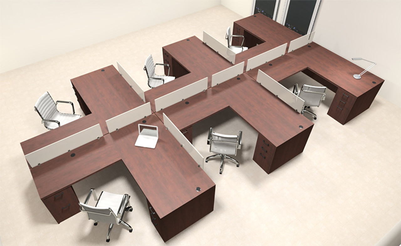 Six Person L Shaped Modern Divider Office Workstation Desk Set, #CH-AMB-SP41