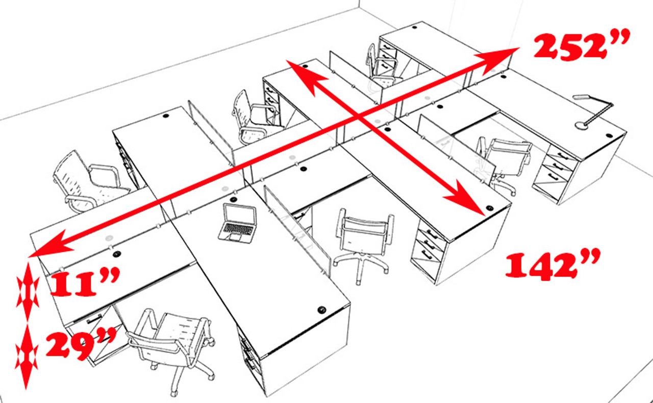 Six Person L Shaped Modern Divider Office Workstation Desk Set, #CH-AMB-SP44