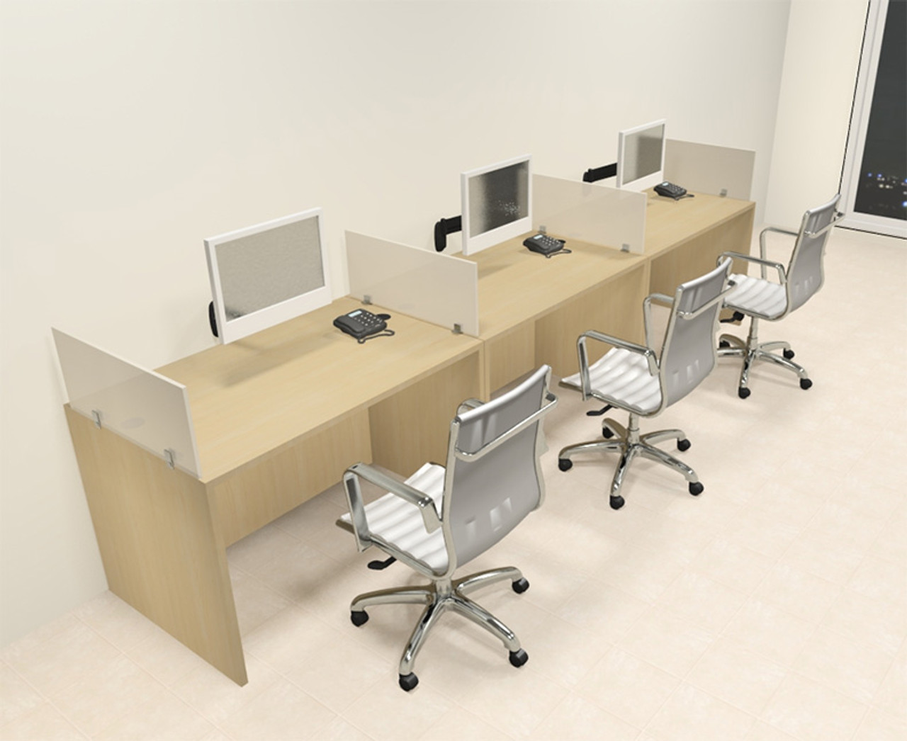 Three Person Modern Divider Office Workstation Desk Set, #CH-AMB-SP70
