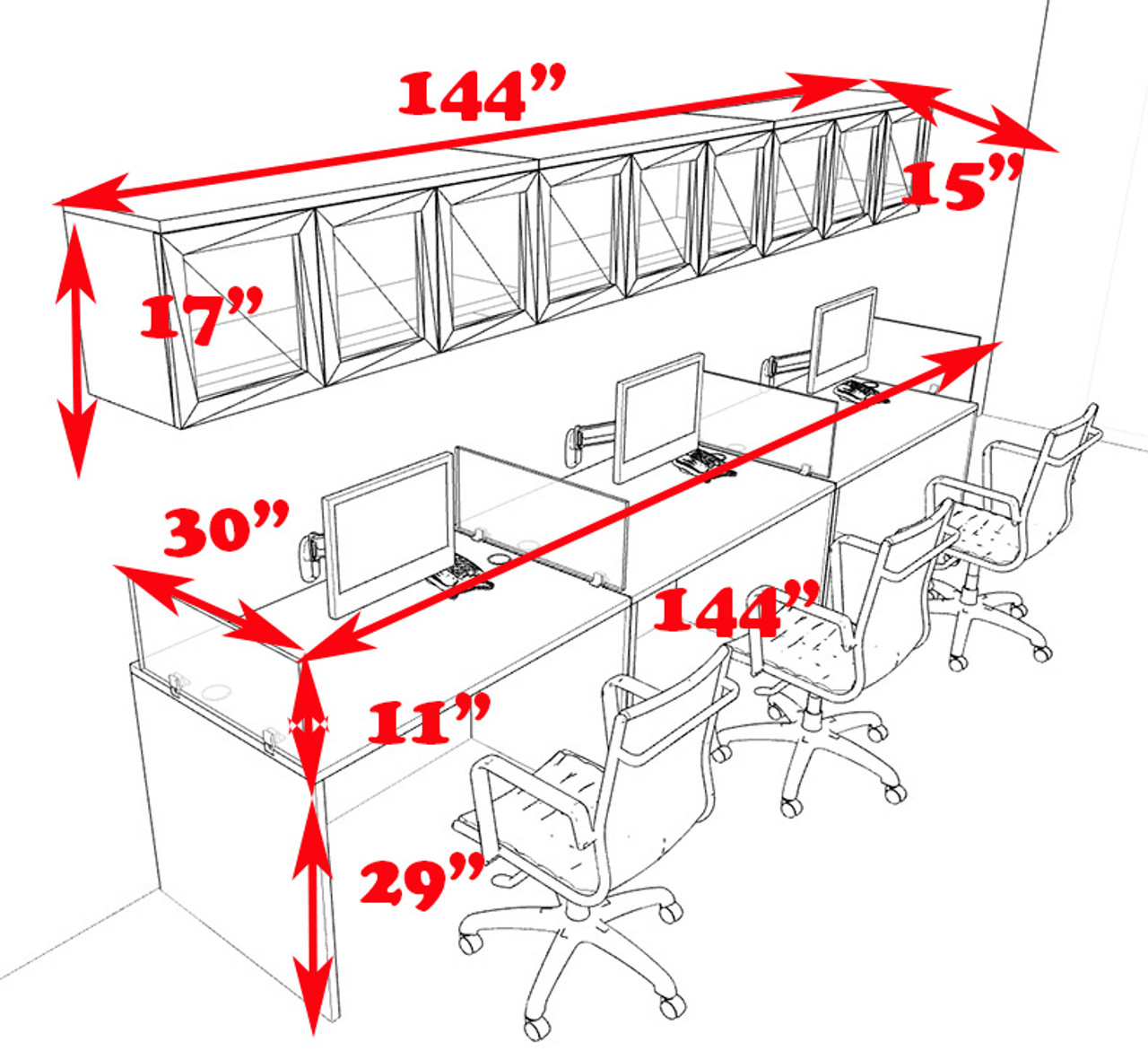Three Person Modern Divider Office Workstation Desk Set, #CH-AMB-SP86