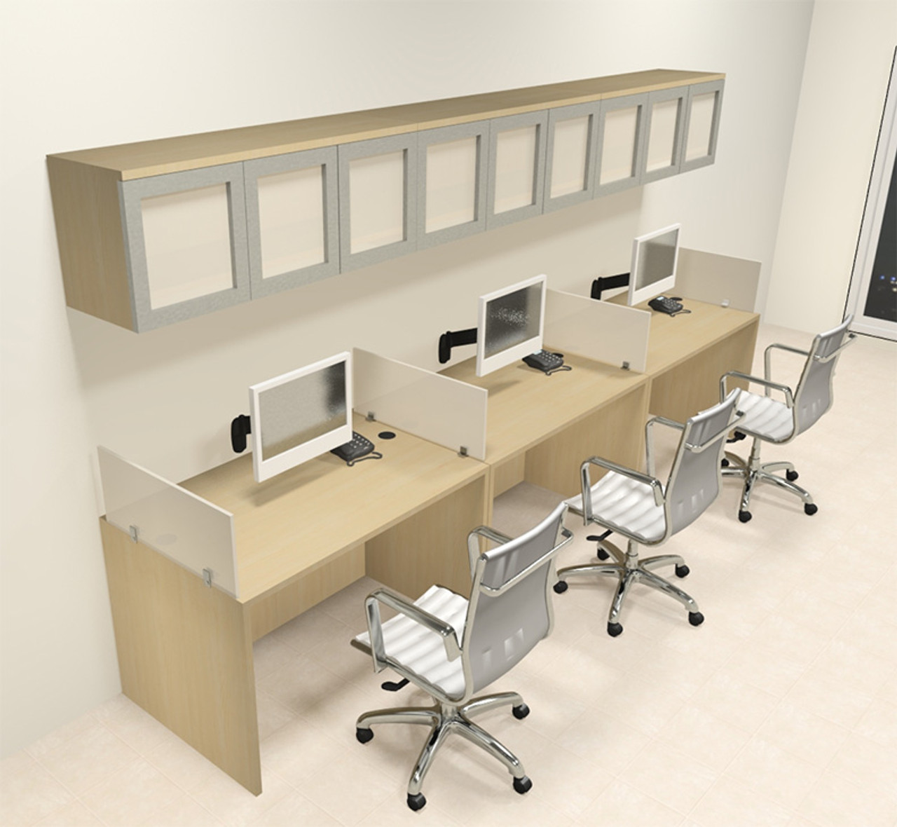 Three Person Modern Divider Office Workstation Desk Set, #CH-AMB-SP90