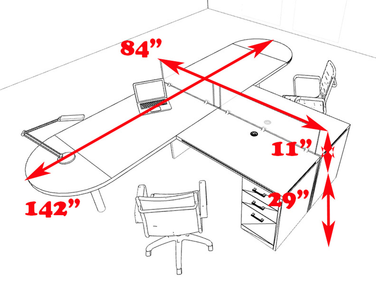 Two Person L Shaped Modern Divider Office Workstation Desk Set, #CH-AMB-SP17