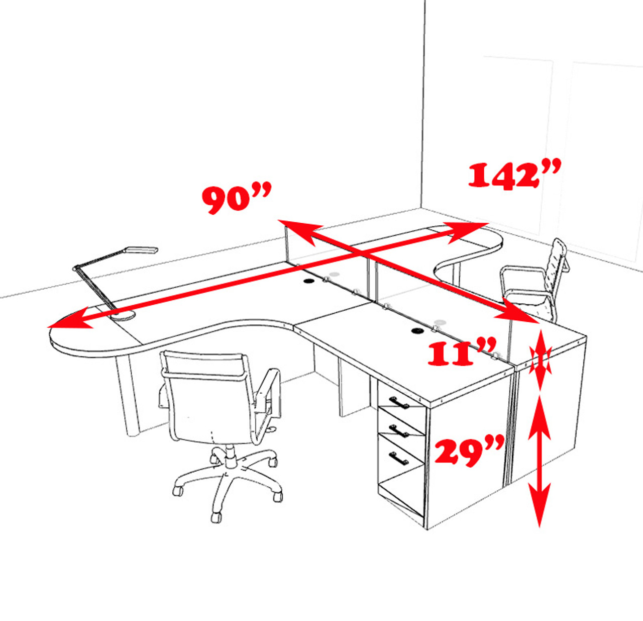 Two Person L Shaped Modern Divider Office Workstation Desk Set, #CH-AMB-SP3