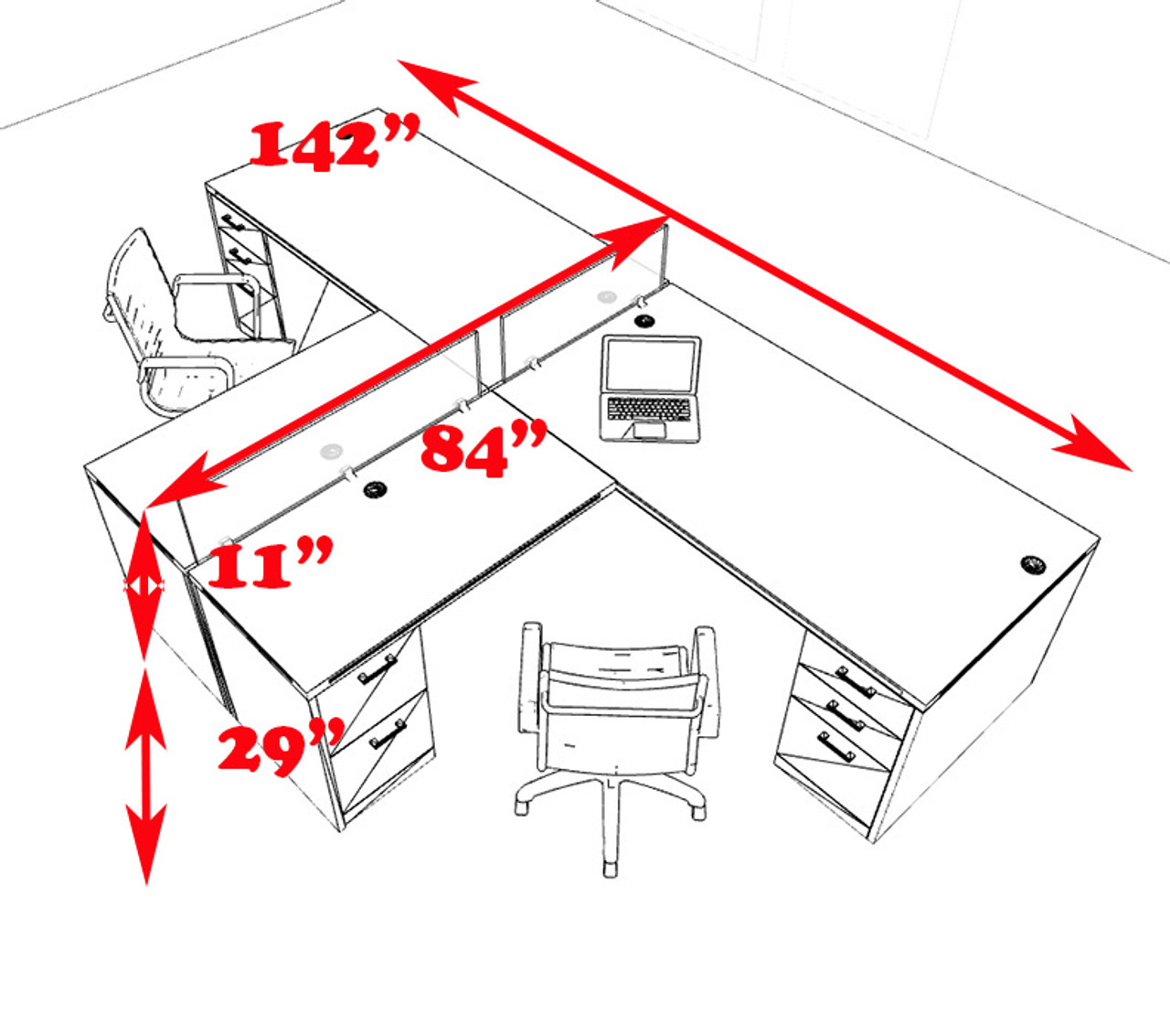 Two Person L Shaped Modern Divider Office Workstation Desk Set, #CH-AMB-SP35