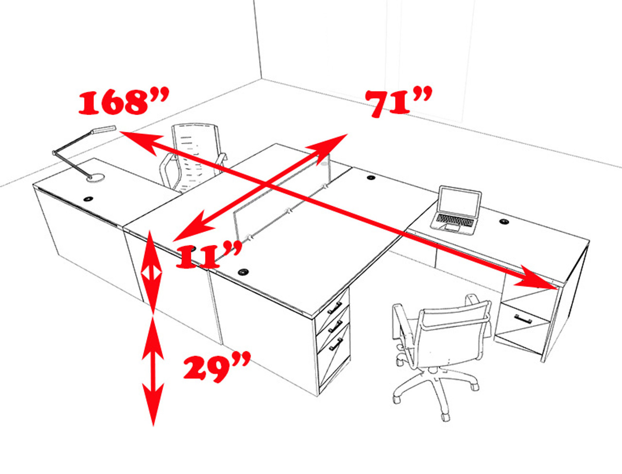 Two Persons L Shaped Office Divider Workstation Desk Set, #CH-AMB-FP1