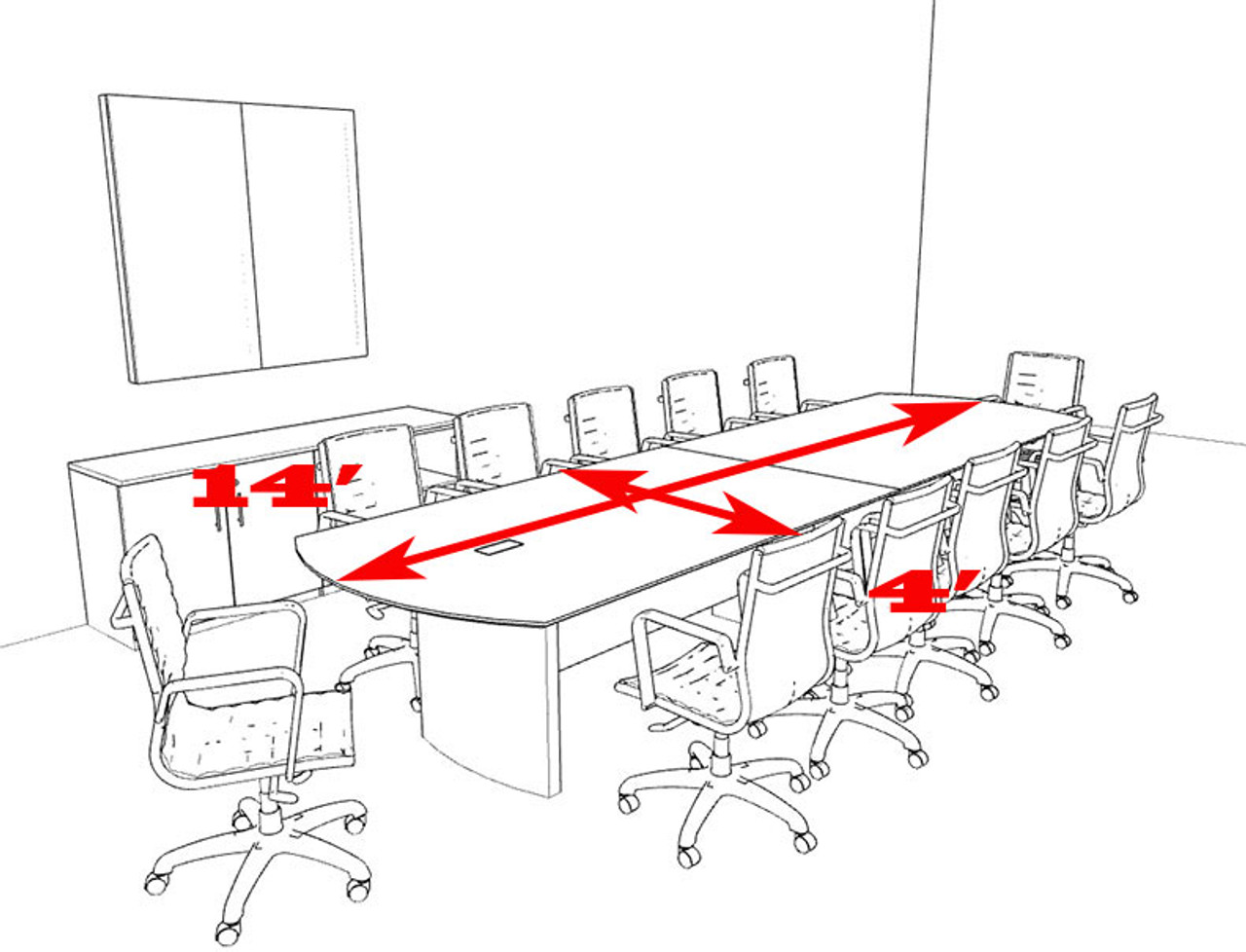 Modern Contemporary 14' Feet Conference Table, #MT-MED-C19