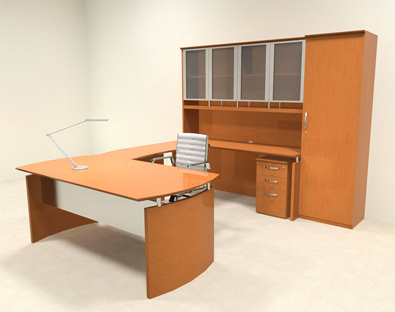 6pc Modern Contemporary U Shape Executive Office Desk Set, #RO-NAP-U10
