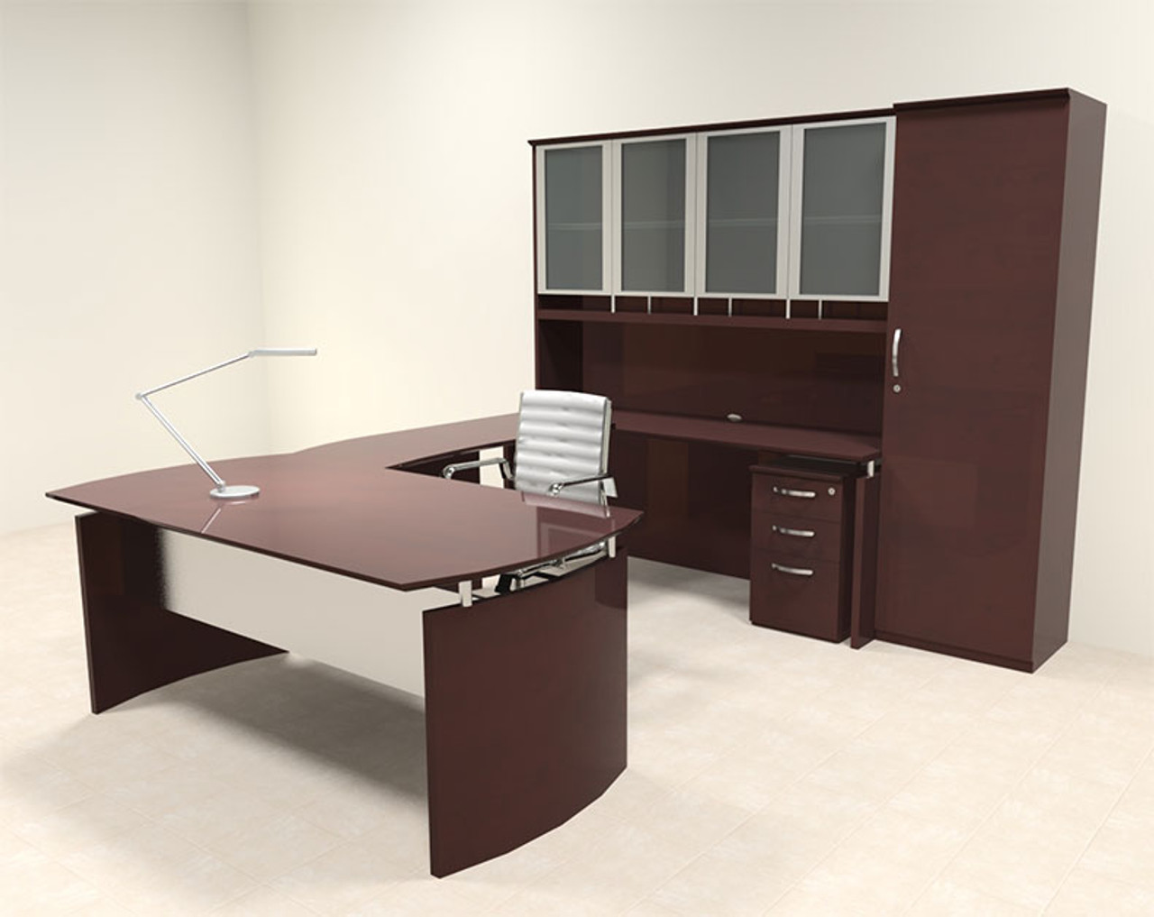 6pc Modern Contemporary U Shape Executive Office Desk Set, #RO-NAP-U12