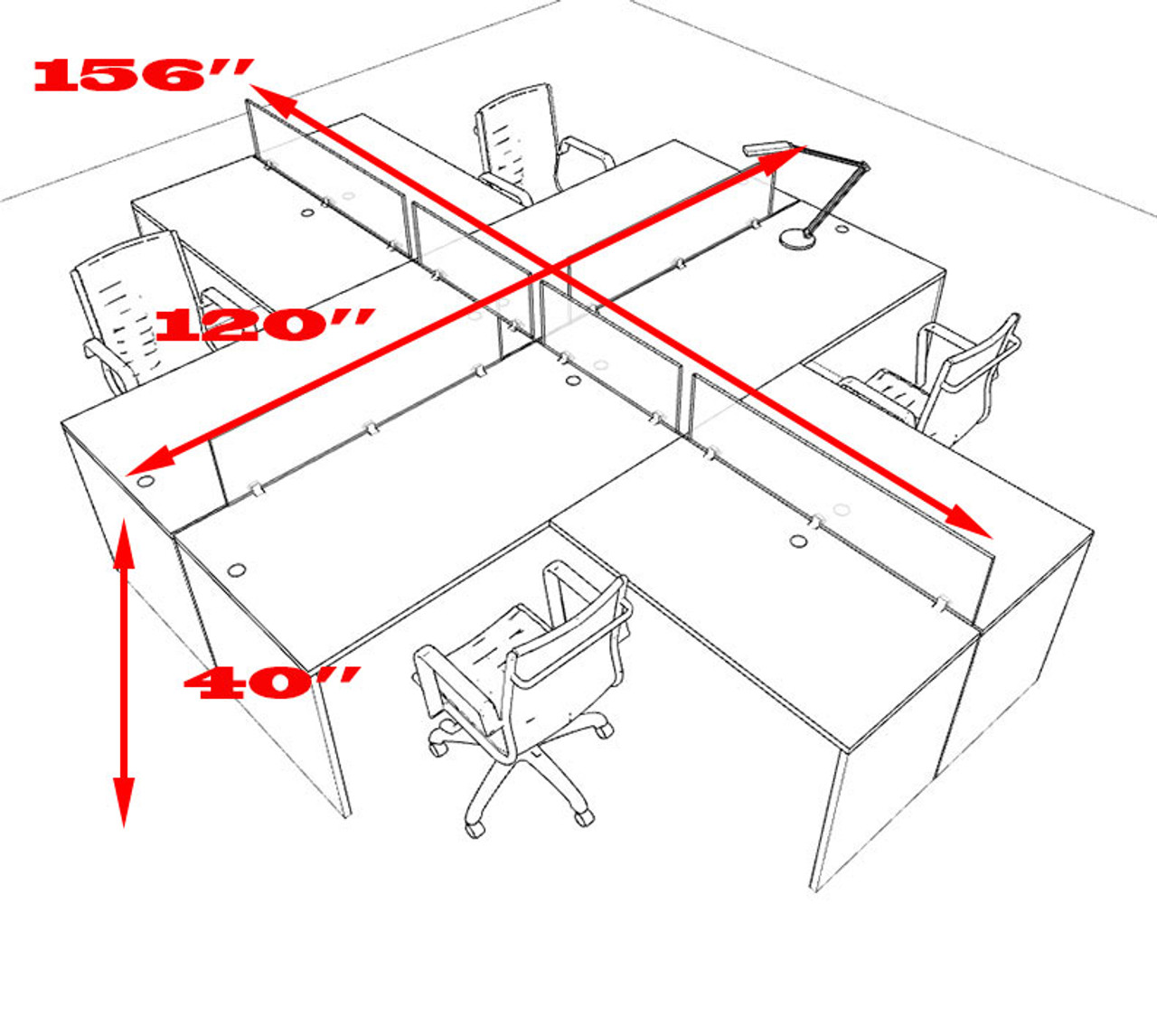 Four Person L Shaped Divider Office Workstation Desk Set, #OT-SUL-FP32