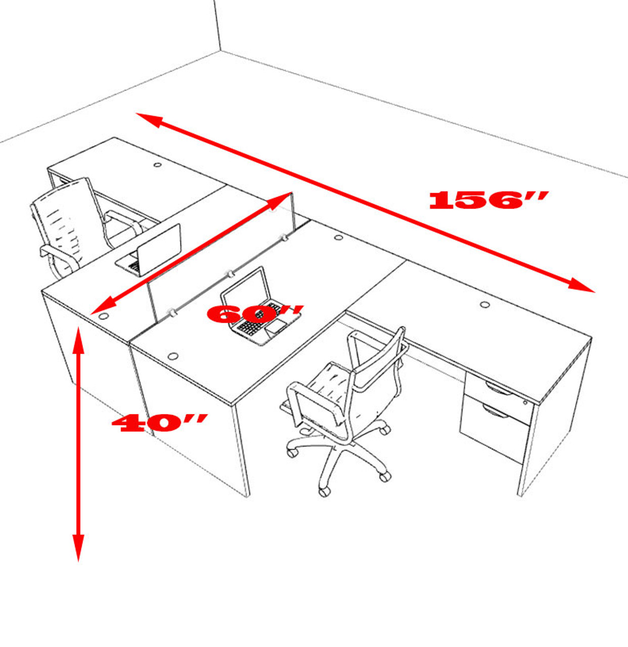 Two Person L Shaped Divider Office Workstation Desk Set, #OT-SUL-FP37