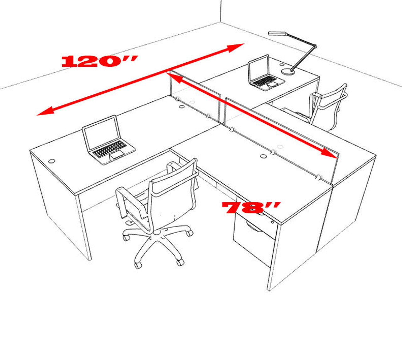 Two Person L Shaped Divider Office Workstation Desk Set, #OT-SUL-SP54