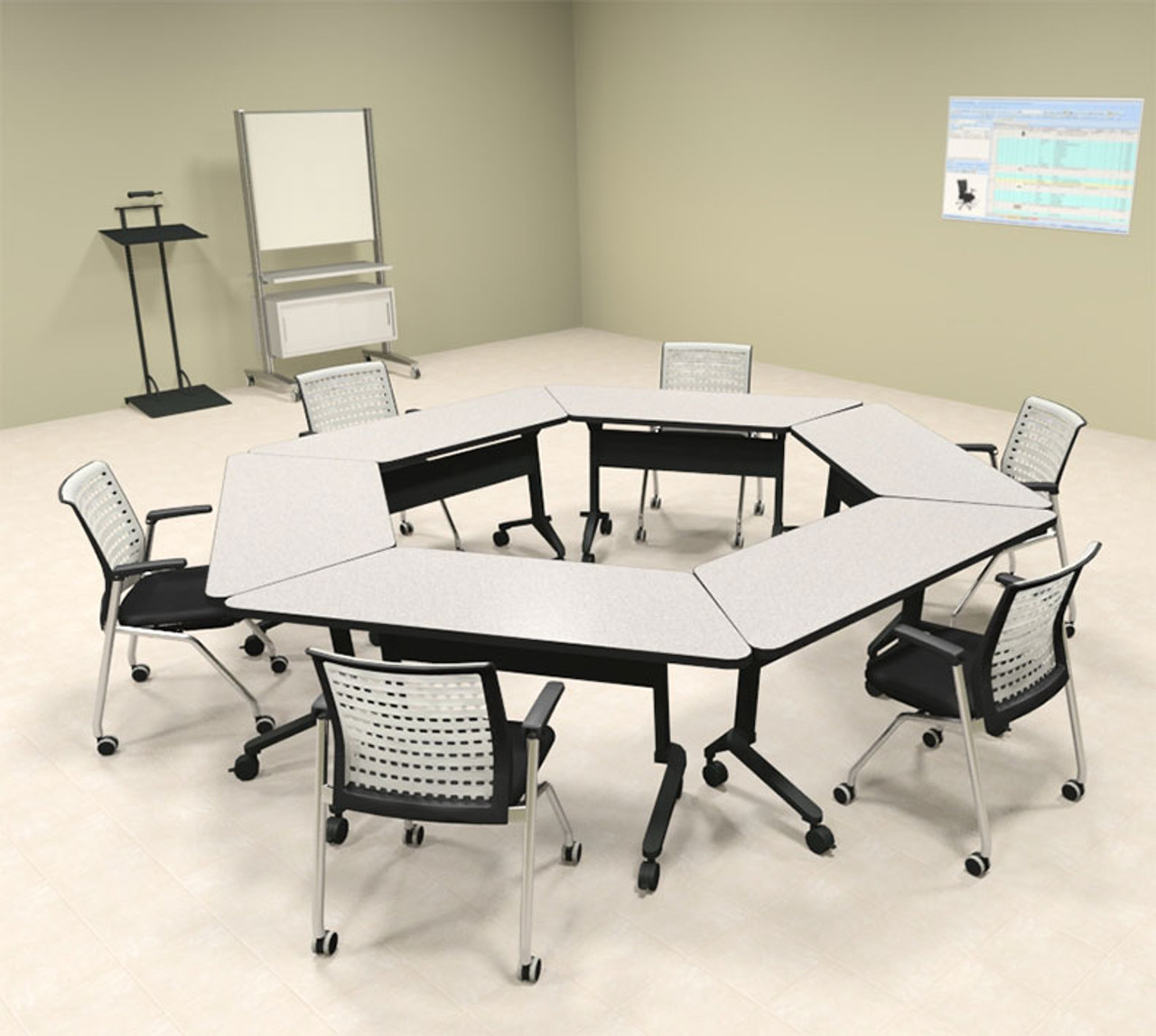 6pcs Hexagon Shape Training / Conference Table Set, #MT-SYN-LT44