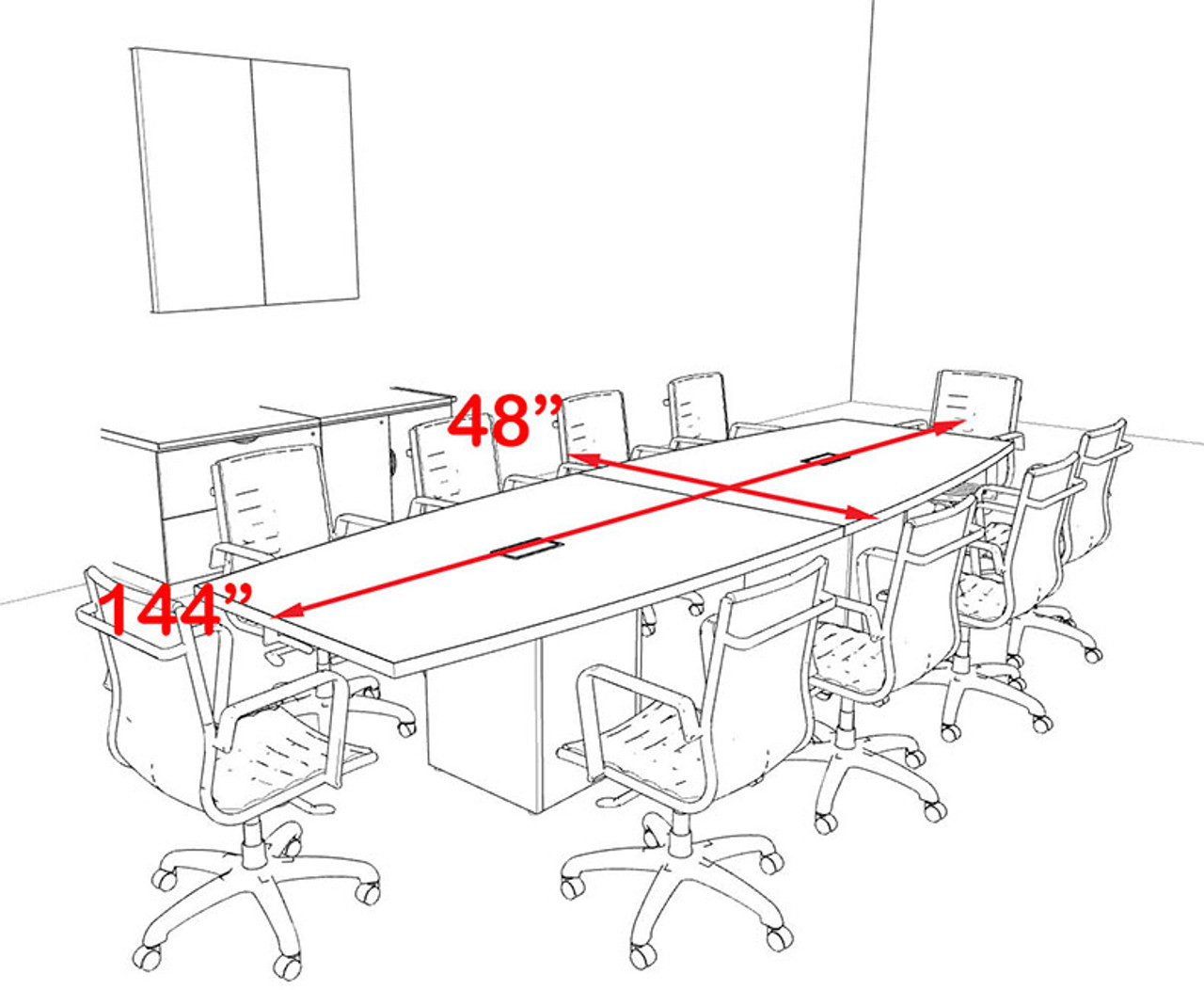 Modern Boat Shaped Cube Leg 12' Feet Conference Table, #OF-CON-CQ28