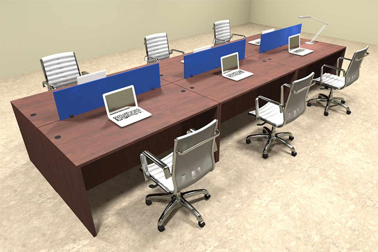 Six Person Modern Blue Divider Office Workstation Desk Set, #OT-SUL-FPB10