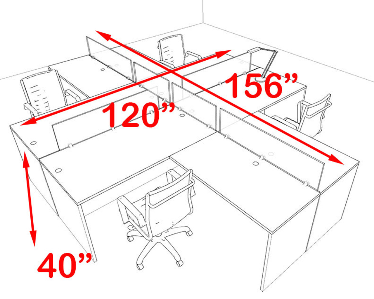 Four Person Blue Divider Office Workstation Desk Set, #OT-SUL-FPB30