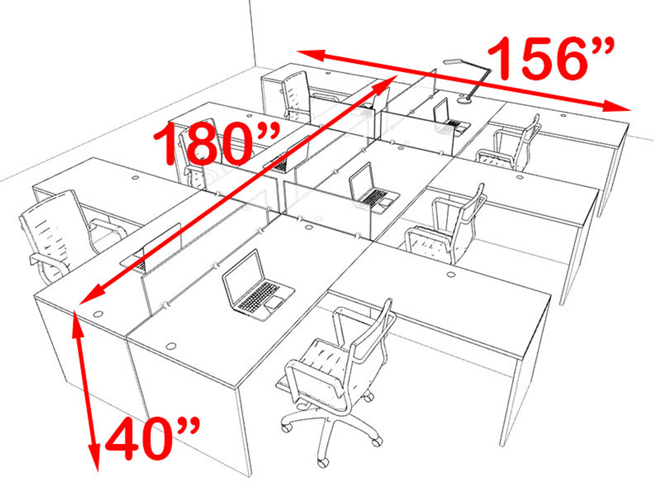 Six Person Blue Divider Office Workstation Desk Set, #OT-SUL-FPB33