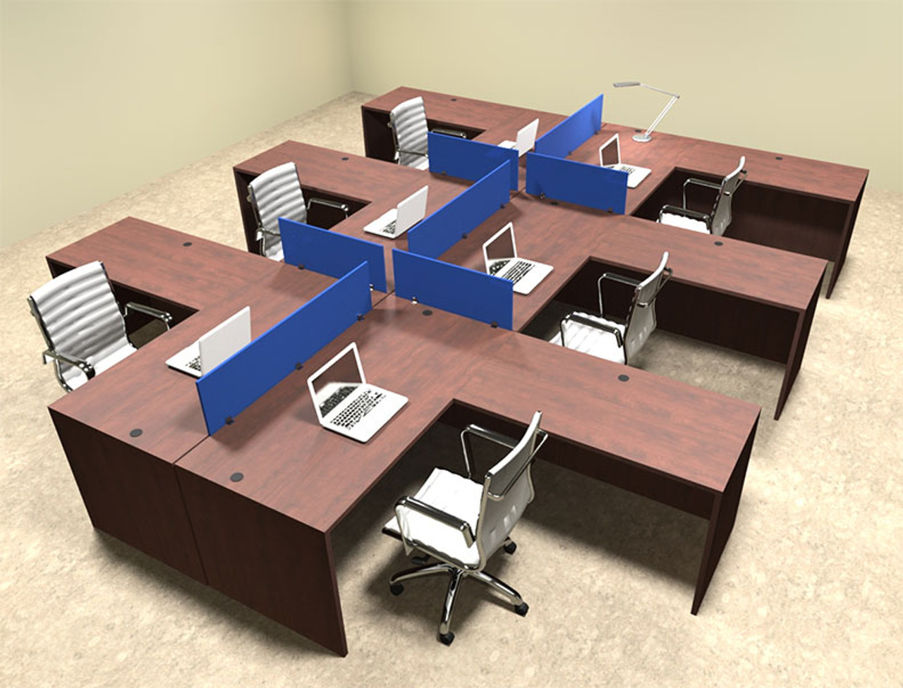 Six Person Blue Divider Office Workstation Desk Set, #OT-SUL-FPB34