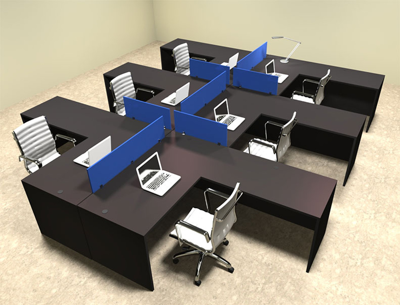 Six Person Blue Divider Office Workstation Desk Set, #OT-SUL-FPB36