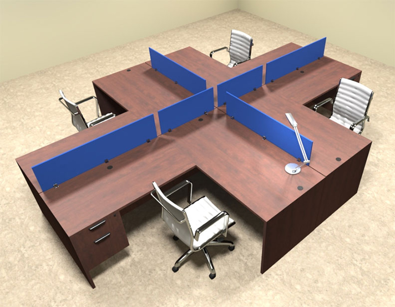 Four Person Blue Divider Office Workstation Desk Set, #OT-SUL-FPB42
