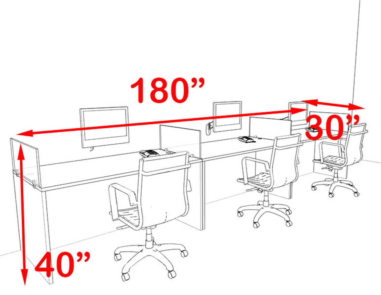 Three Person Blue Divider Office Workstation Desk Set, #OT-SUL-SPB8