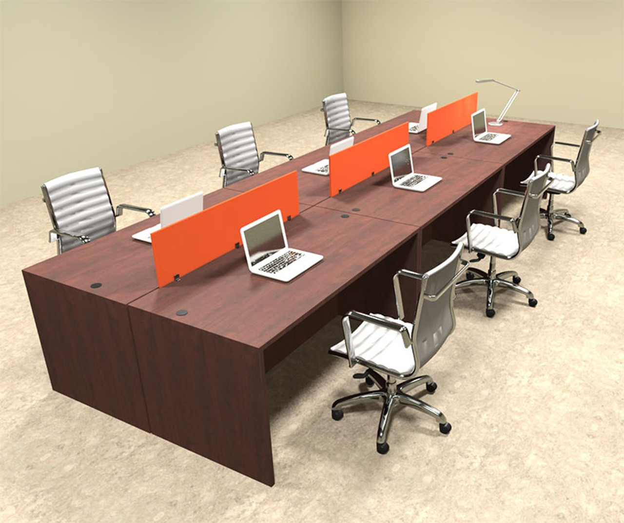 Six Person Orange Divider Office Workstation Desk Set, #OT-SUL-FPO10
