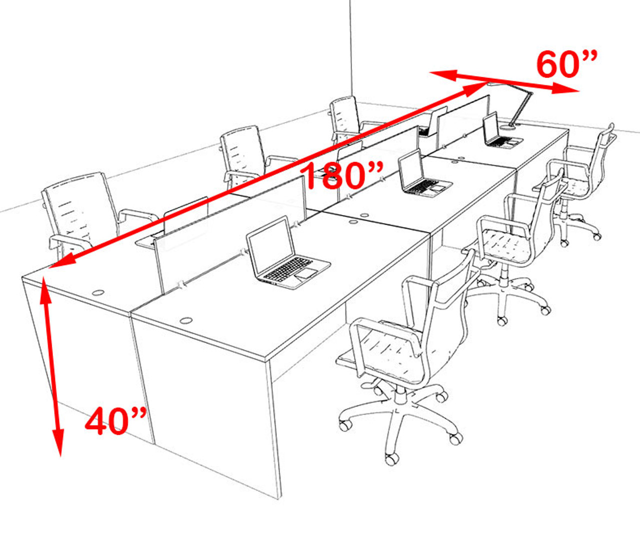 Six Person Orange Divider Office Workstation Desk Set, #OT-SUL-FPO12