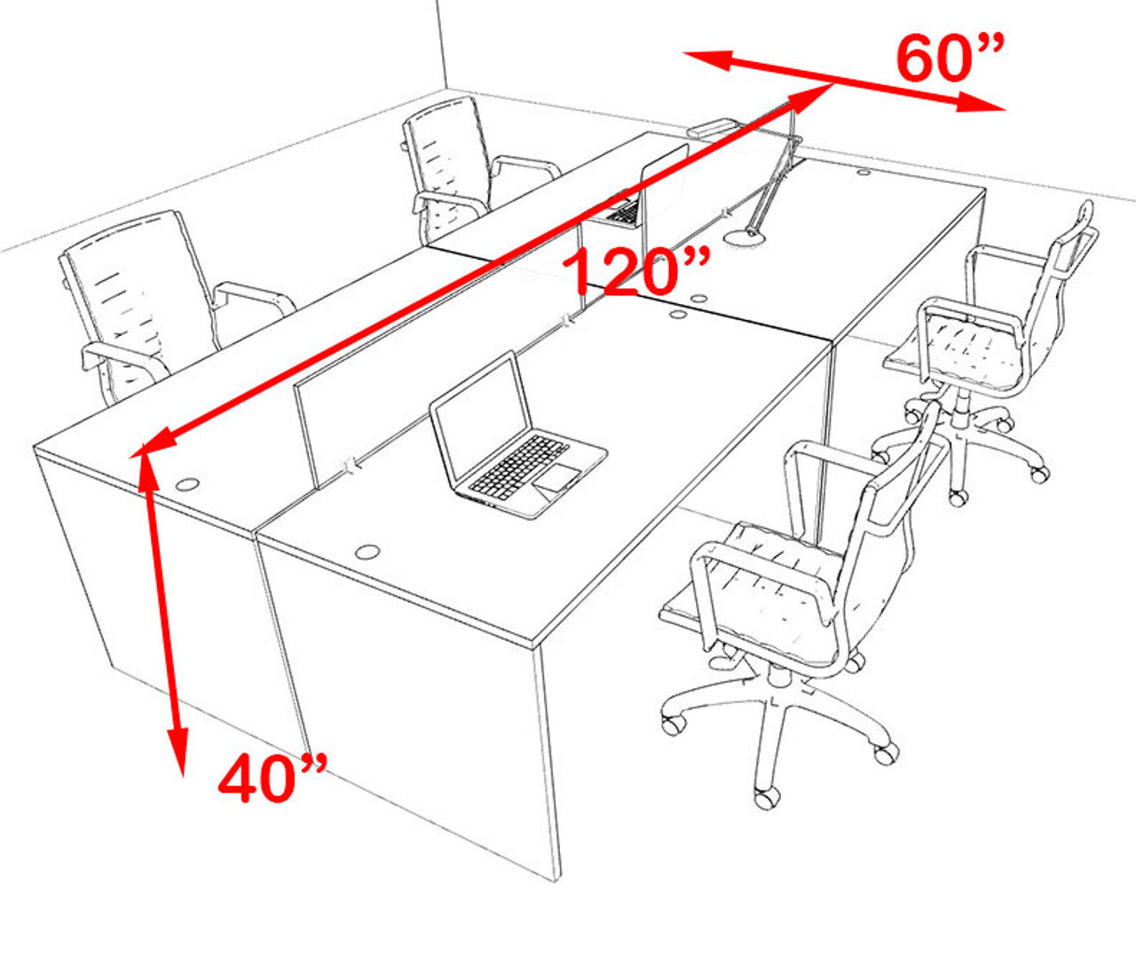 Four Person Orange Divider Office Workstation Desk Set, #OT-SUL-FPO5