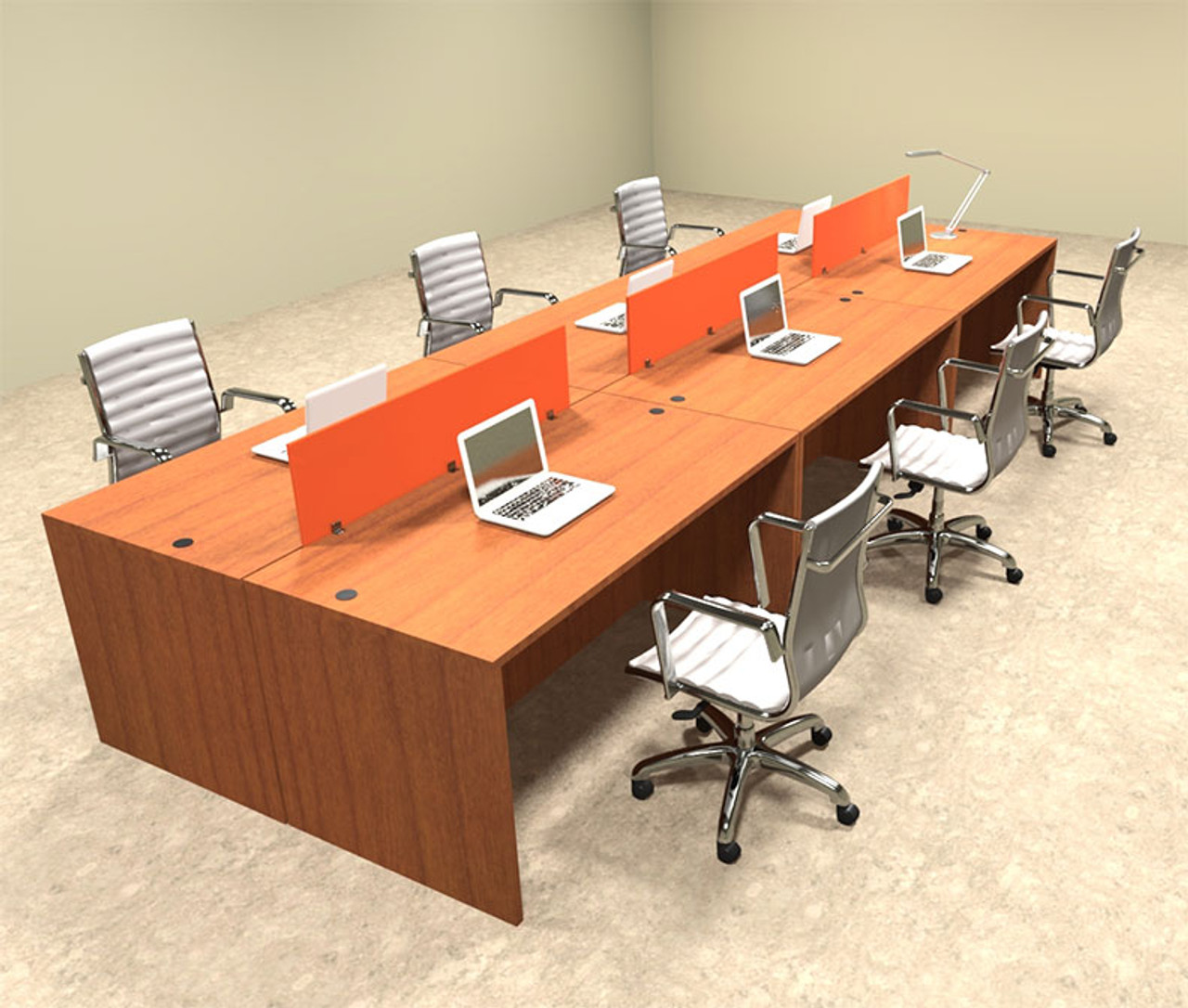 Six Person Orange Divider Office Workstation Desk Set, #OT-SUL-FPO9