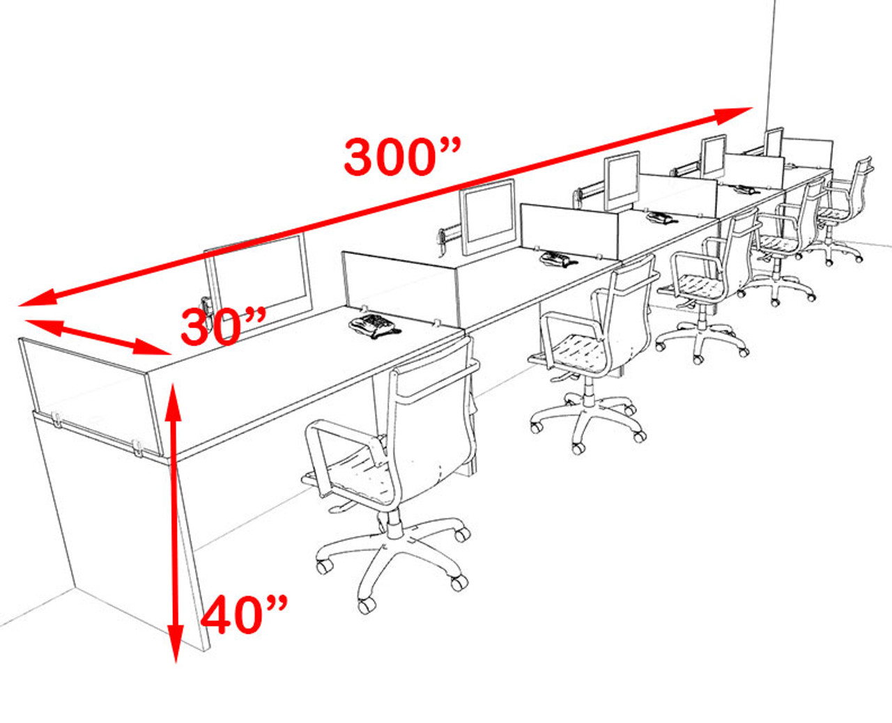 Five Person Orange Divider Office Workstation Desk Set, #OT-SUL-SPO13