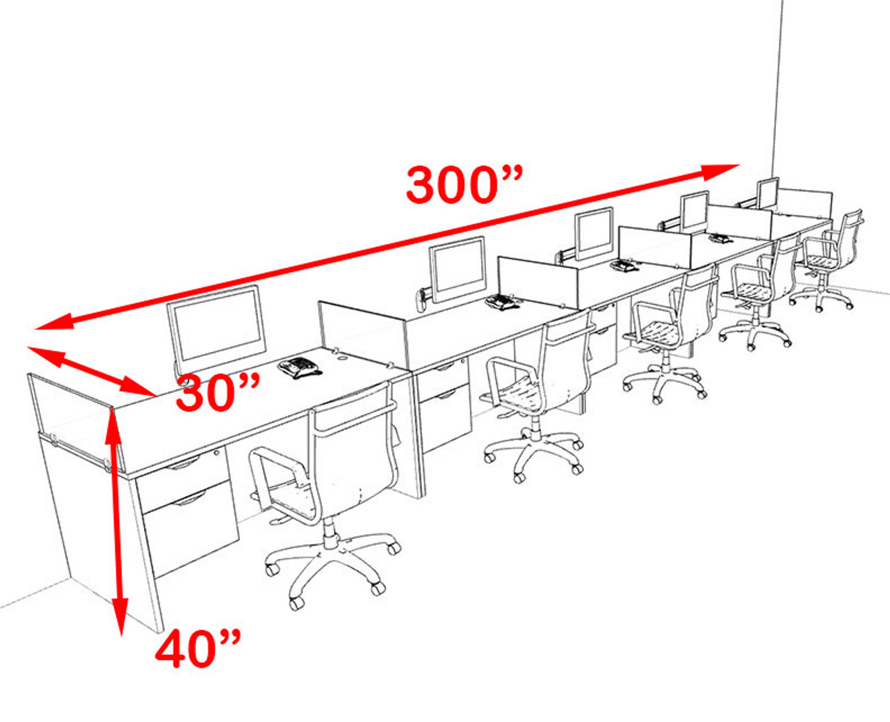Five Person Orange Divider Office Workstation Desk Set, #OT-SUL-SPO33