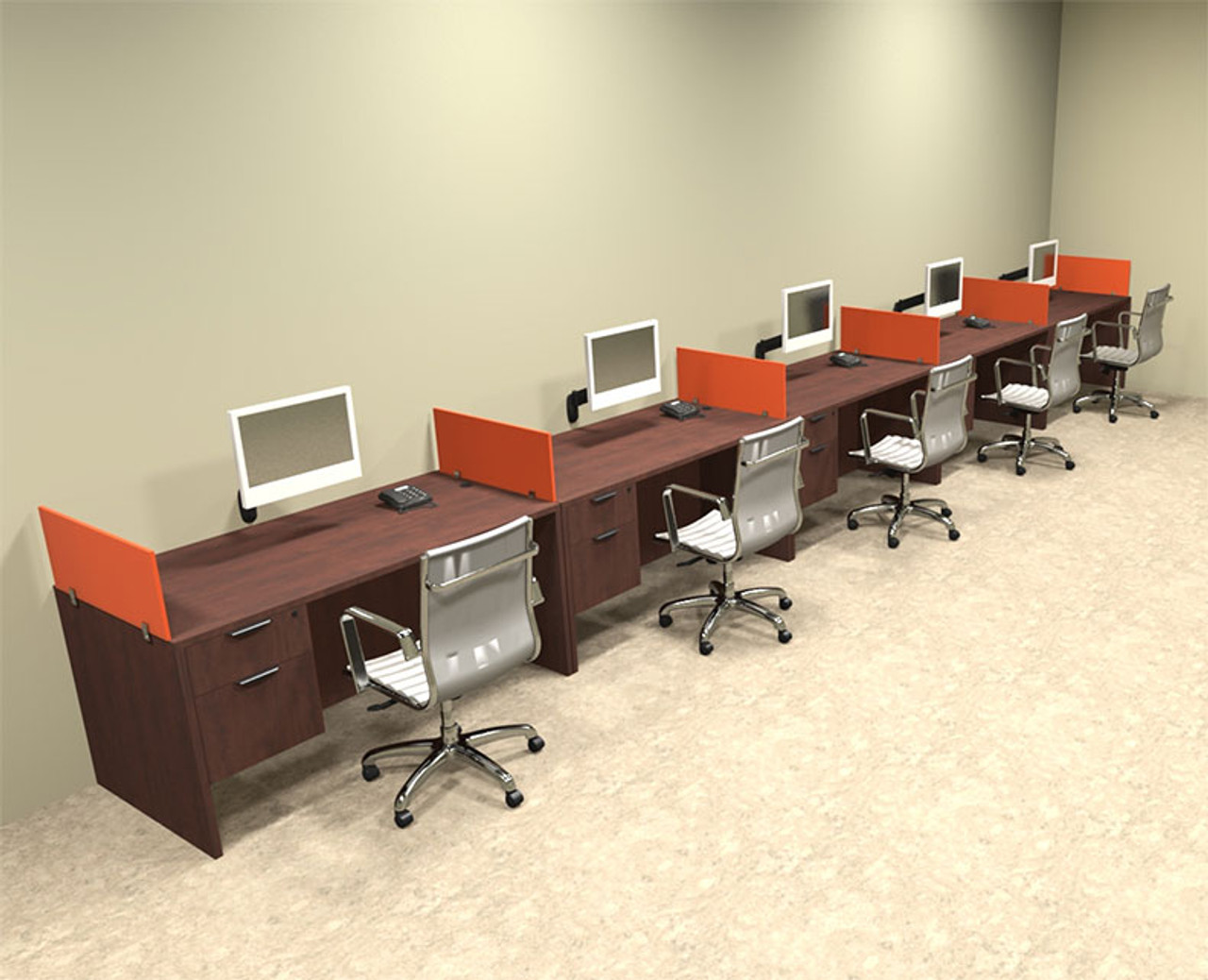 Five Person Orange Divider Office Workstation Desk Set, #OT-SUL-SPO34
