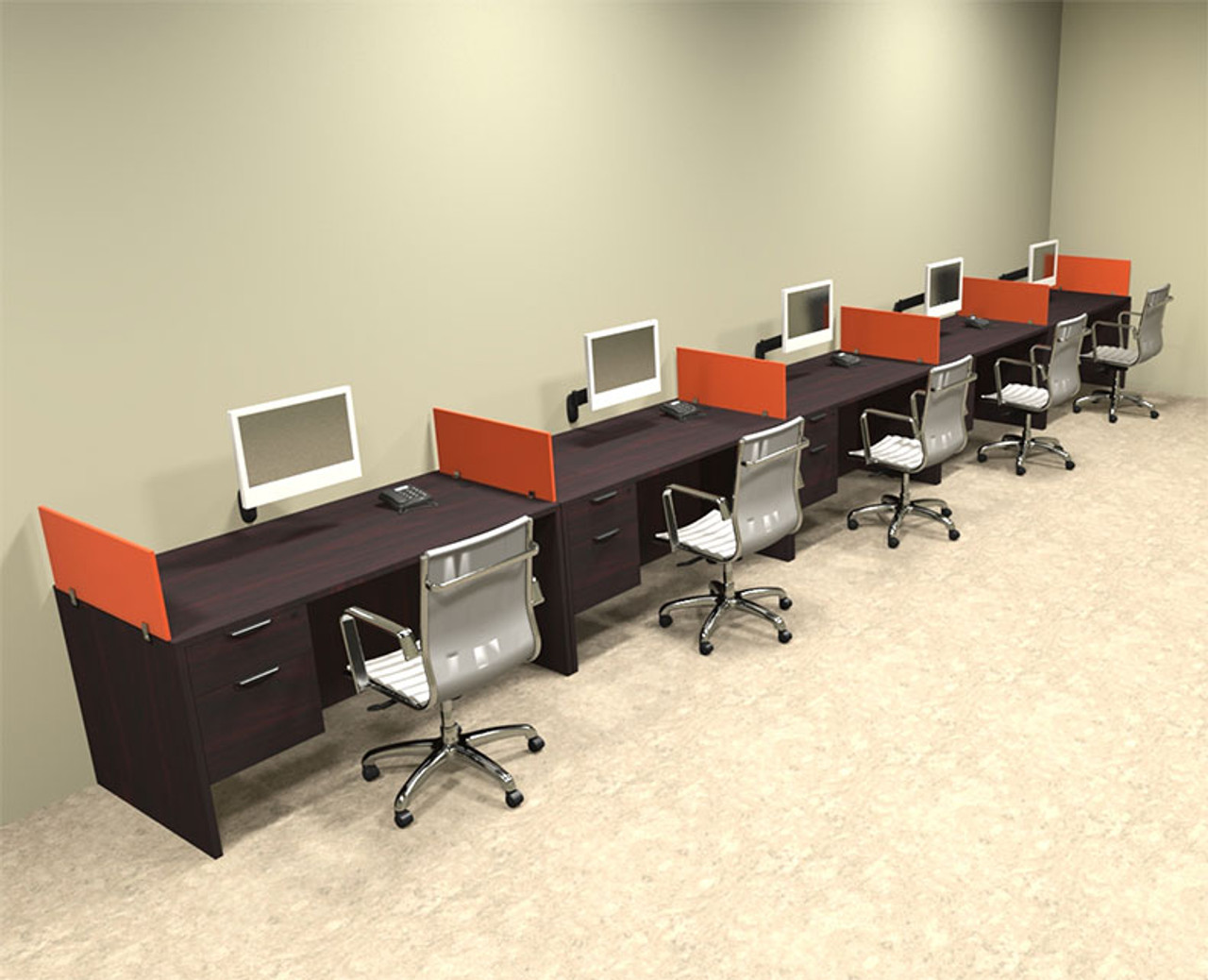 Five Person Orange Divider Office Workstation Desk Set, #OT-SUL-SPO35