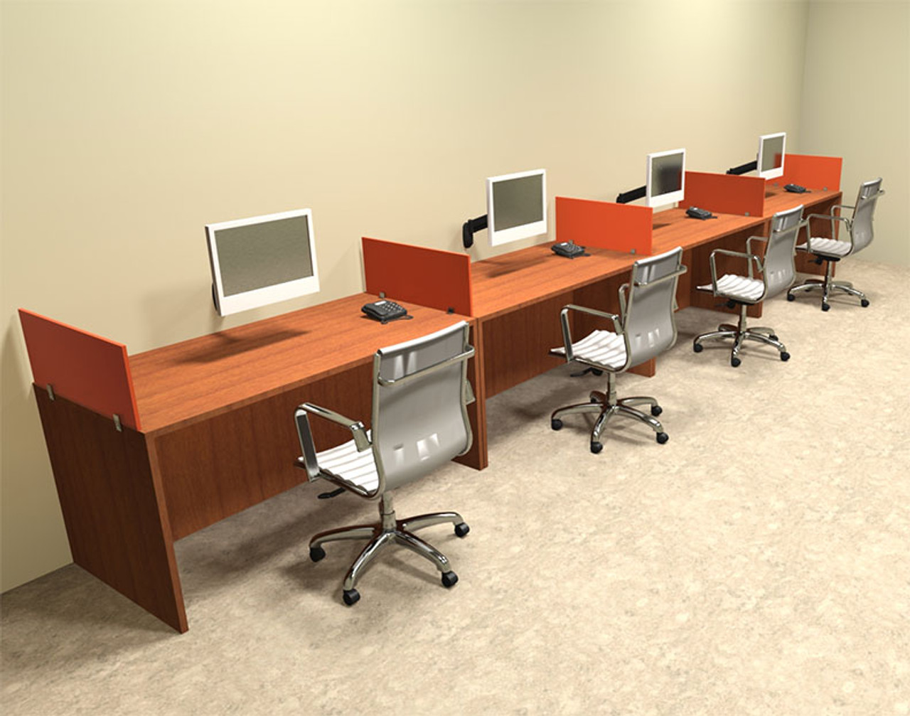 Four Person Orange Divider Office Workstation Desk Set, #OT-SUL-SPO9