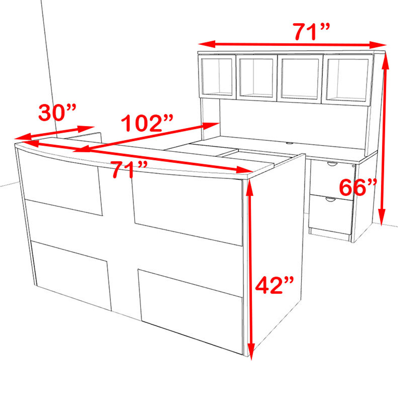 5pc U Shaped Modern Acrylic Panel Office Reception Desk, #OT-SUL-R19