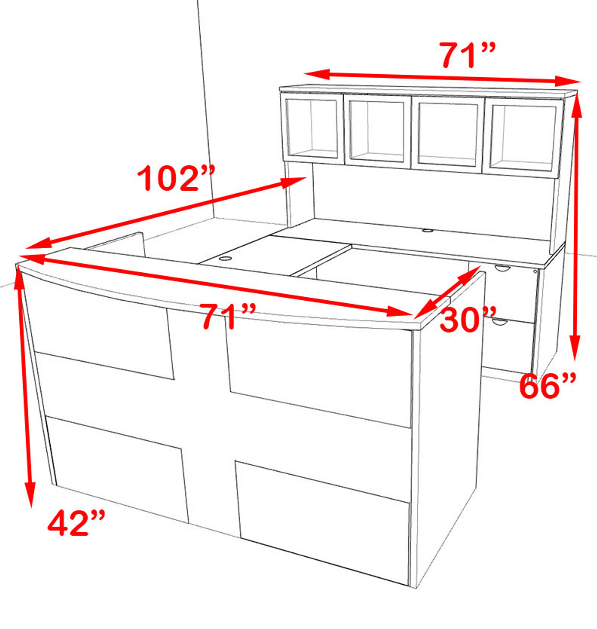 5pc U Shaped Modern Acrylic Panel Office Reception Desk, #OT-SUL-RM44